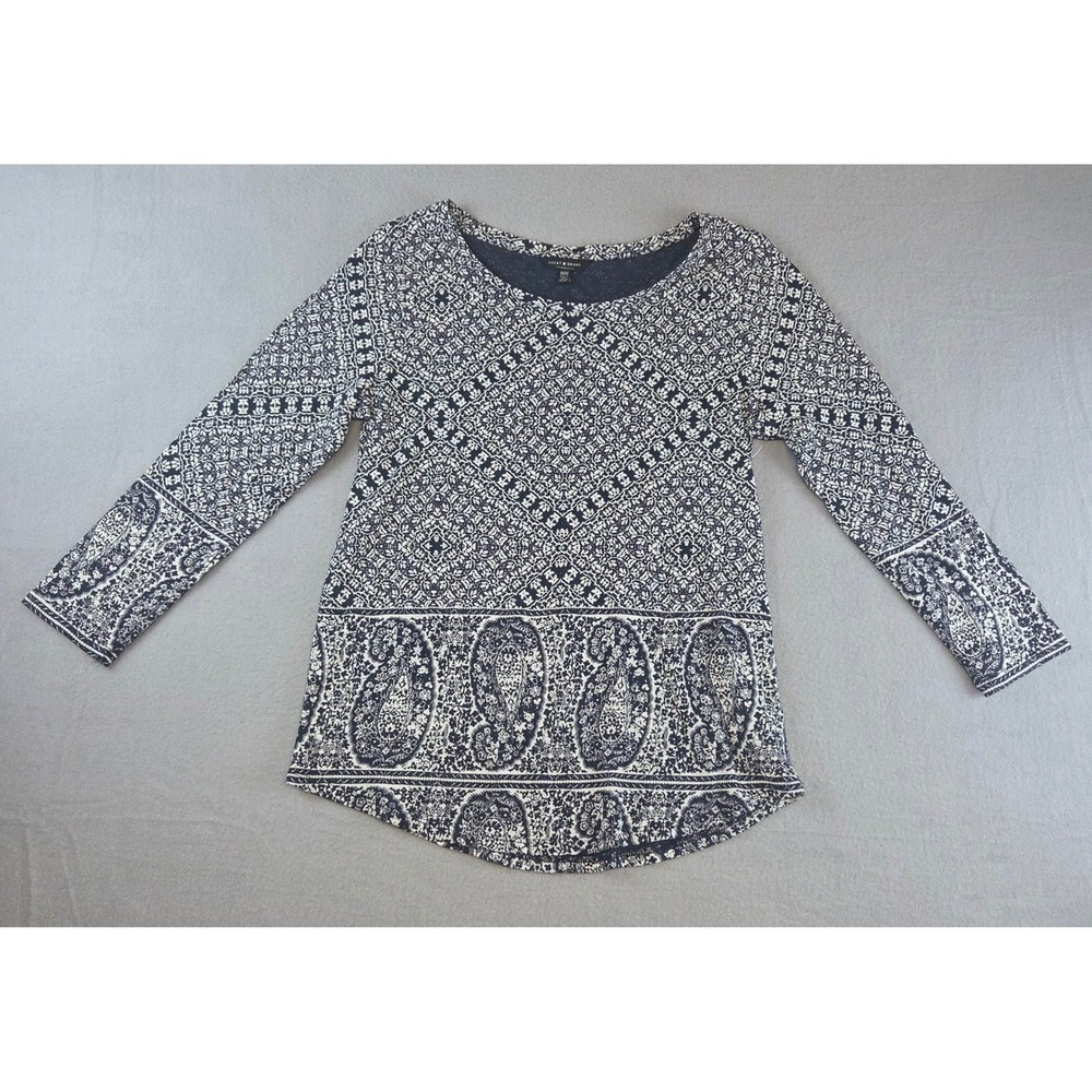 NWT Lucky Brand Boho Paisley Print Tunic Top Medium Knit Blouse Modal Cotton - Picture 2 of 10
